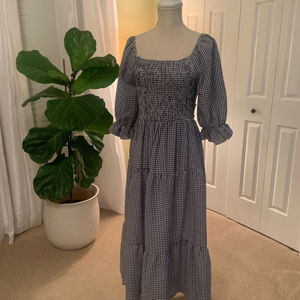 Blue and white gingham dress